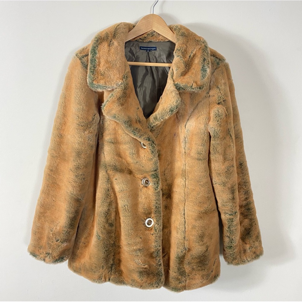 VINTAGE ANTHROPOLOGIE Oversized Faux Fur Coat Orange Brown with Gray hues - M